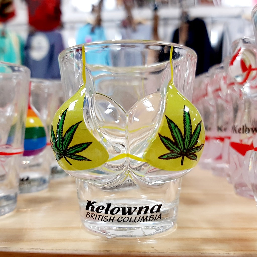 Kelowna Bikini shot Glass Yellow OGOPOGO GIFTLAND KELOWNA