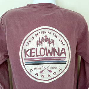 Back Printed Adult Long Sleeve Shirt "LIFE IS BETTER AT THE LAKE" KELOWNA Purple