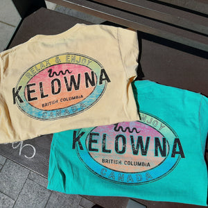 Back Printed Adult Long Sleeve Shirt "RELAX & ENJOY " Ogopogo Buttter Yellow Kelowna