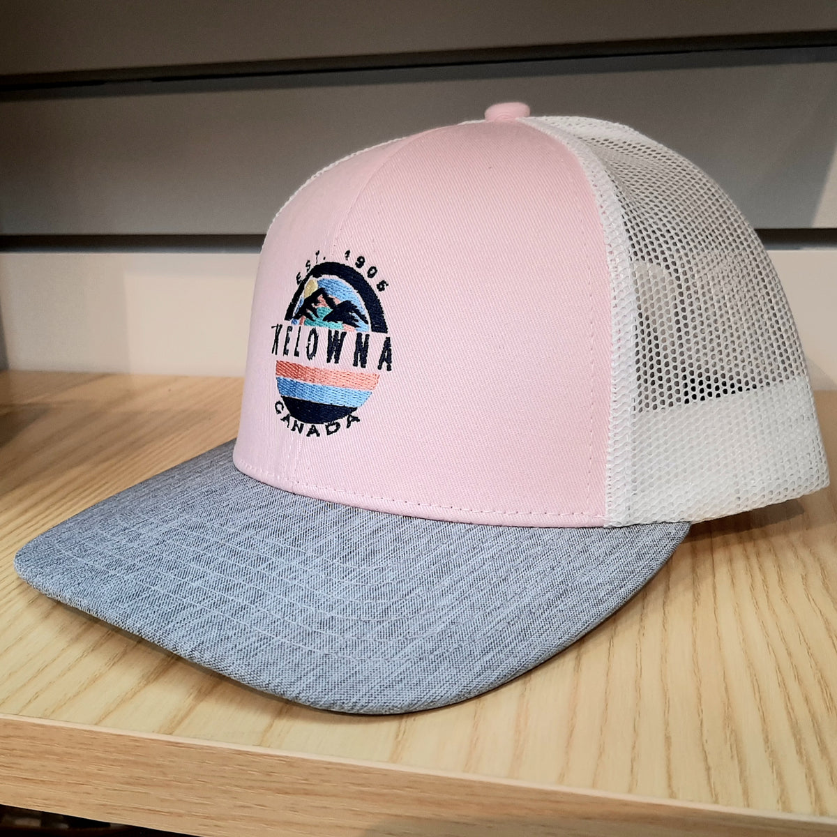 Adult Mesh Back Baseball Cap Hat Designed Kelowna Canada Pink OGOPOGO