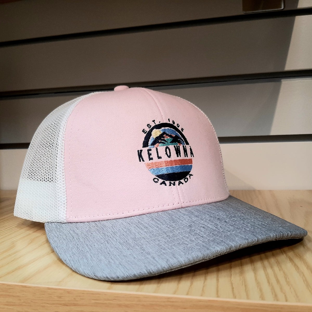 Adult Mesh Back Baseball Cap Hat Designed Kelowna Canada Pink OGOPOGO