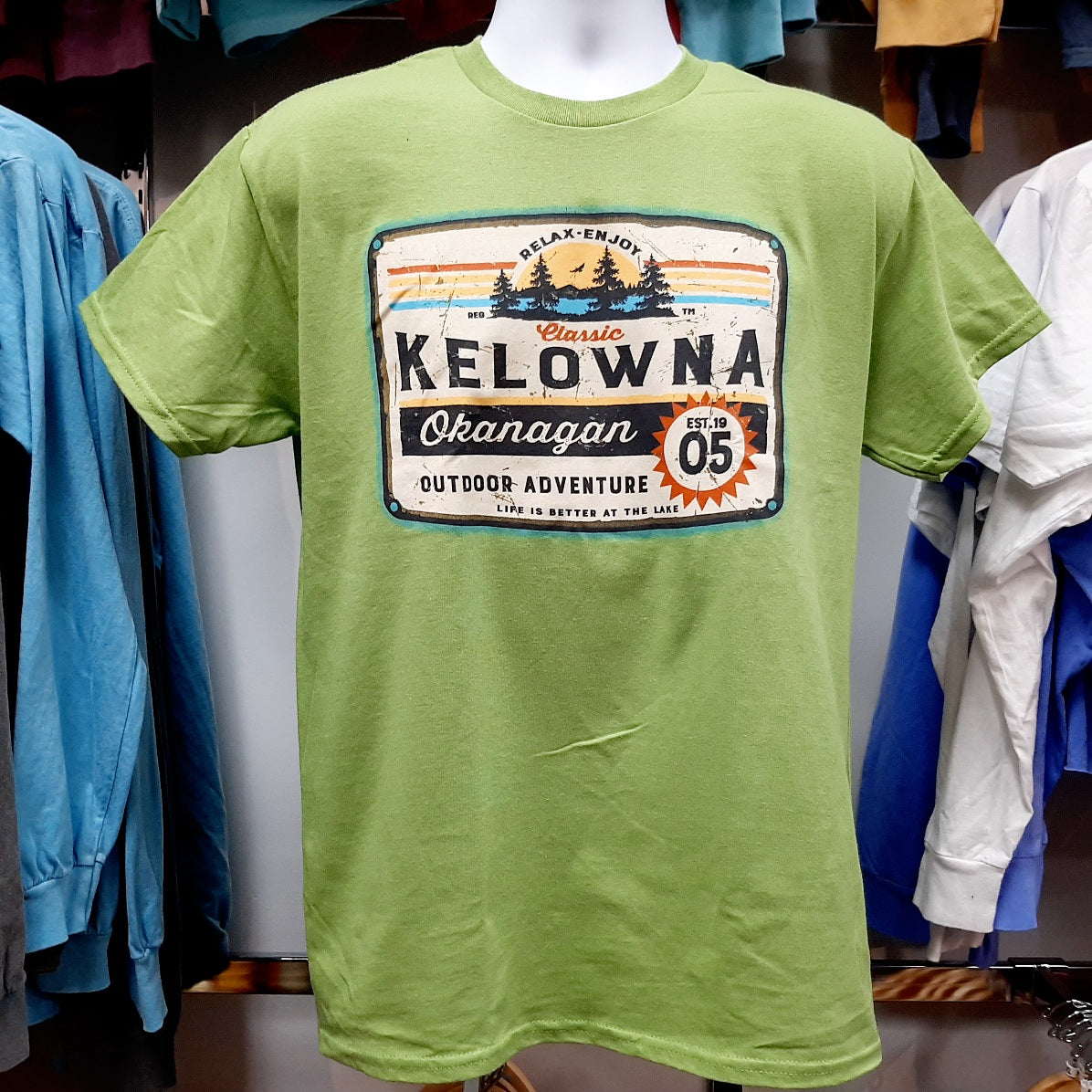 Adult Graphic Tshirt Kelowna Okanagan Green OGOPOGO GIFTLAND KELOWNA