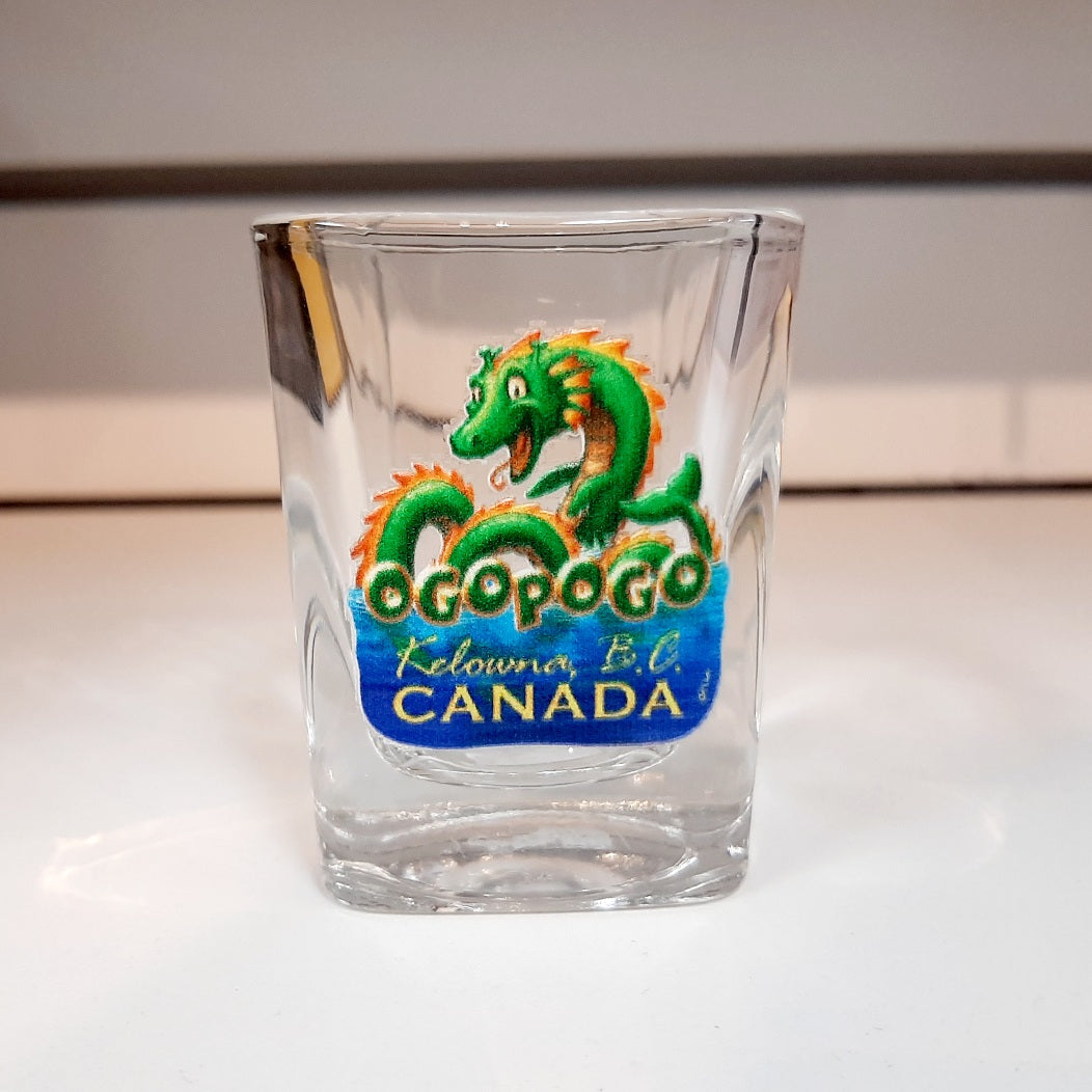 Ogopogo Graphic Square Shot Glass Kelowna BC