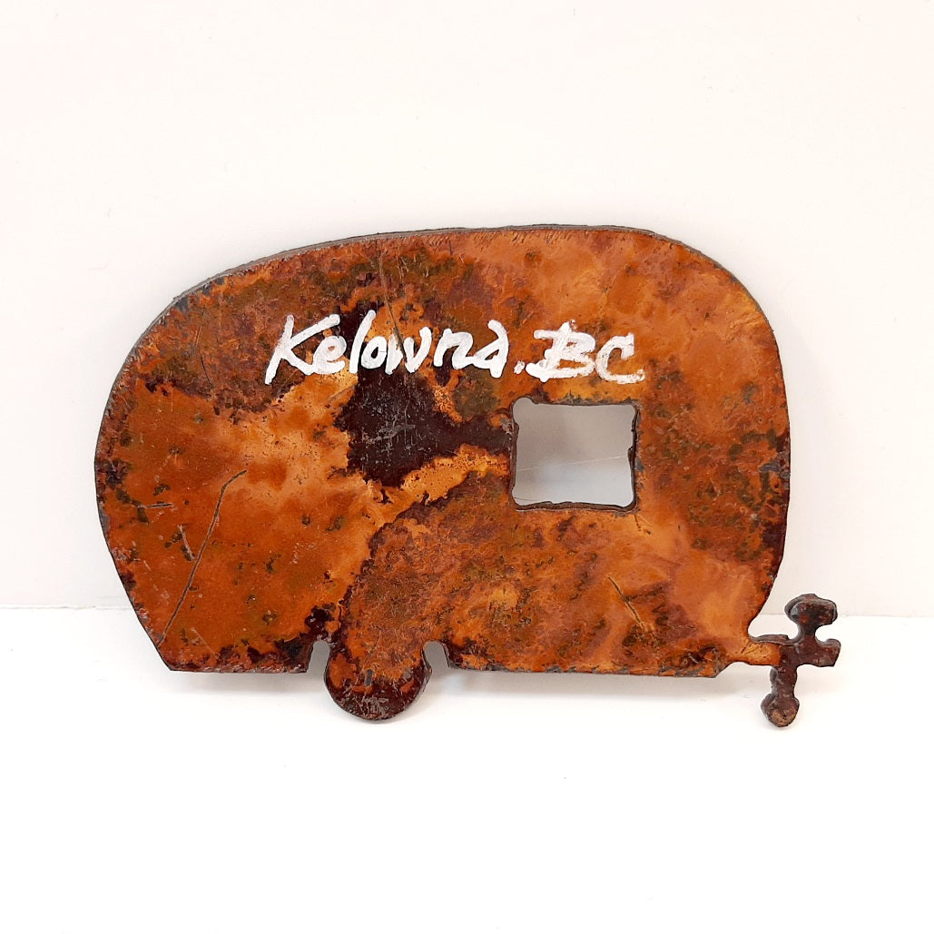 Vintage Style Rusted Iron Camper magnet Kelowna BC Made In Canada