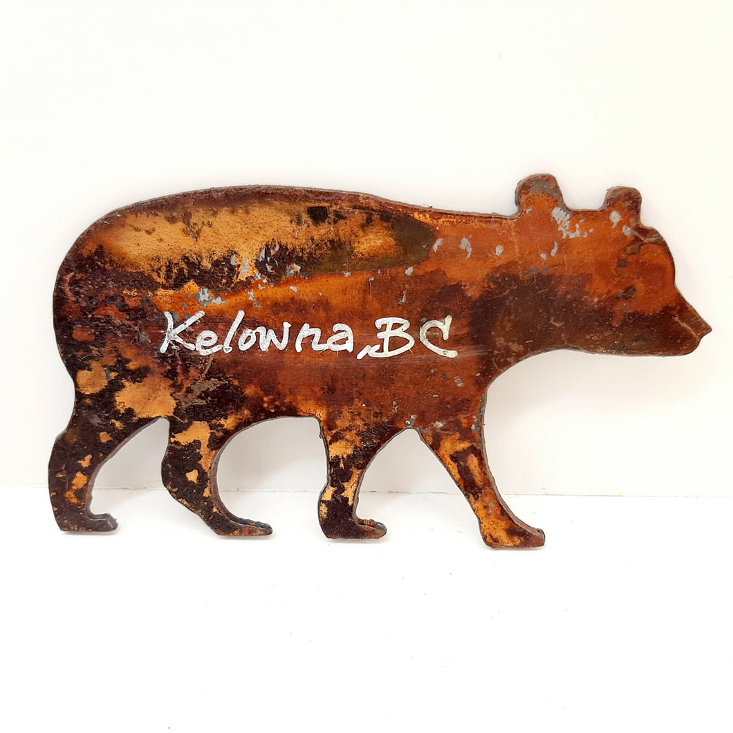 Vintage Style Rusted Iron Bear Magnet Kelowna BC Made In Canada