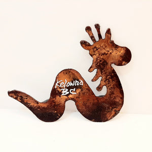 Vintage Style Rusted Iron Ogopogo magnet Kelowna BC Made In Canada