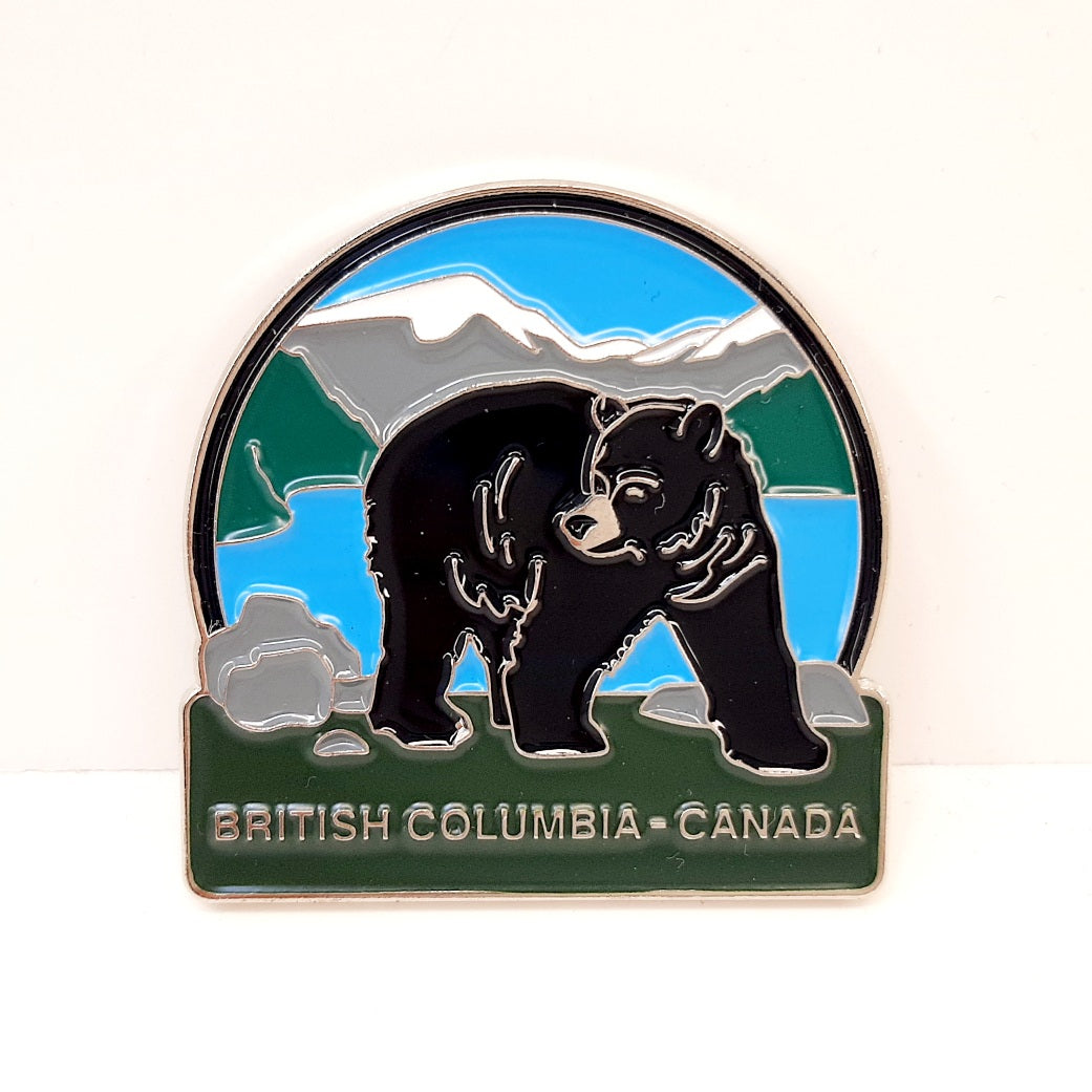 Hard Enamel Magnet Bear With Lake  British Columbia Canada