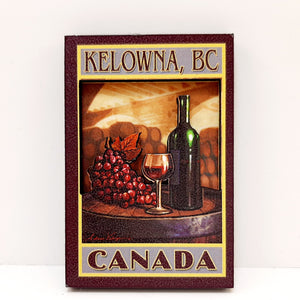 2-D Vintage Art Wooden Kelowna Wine magnet Made In Canada