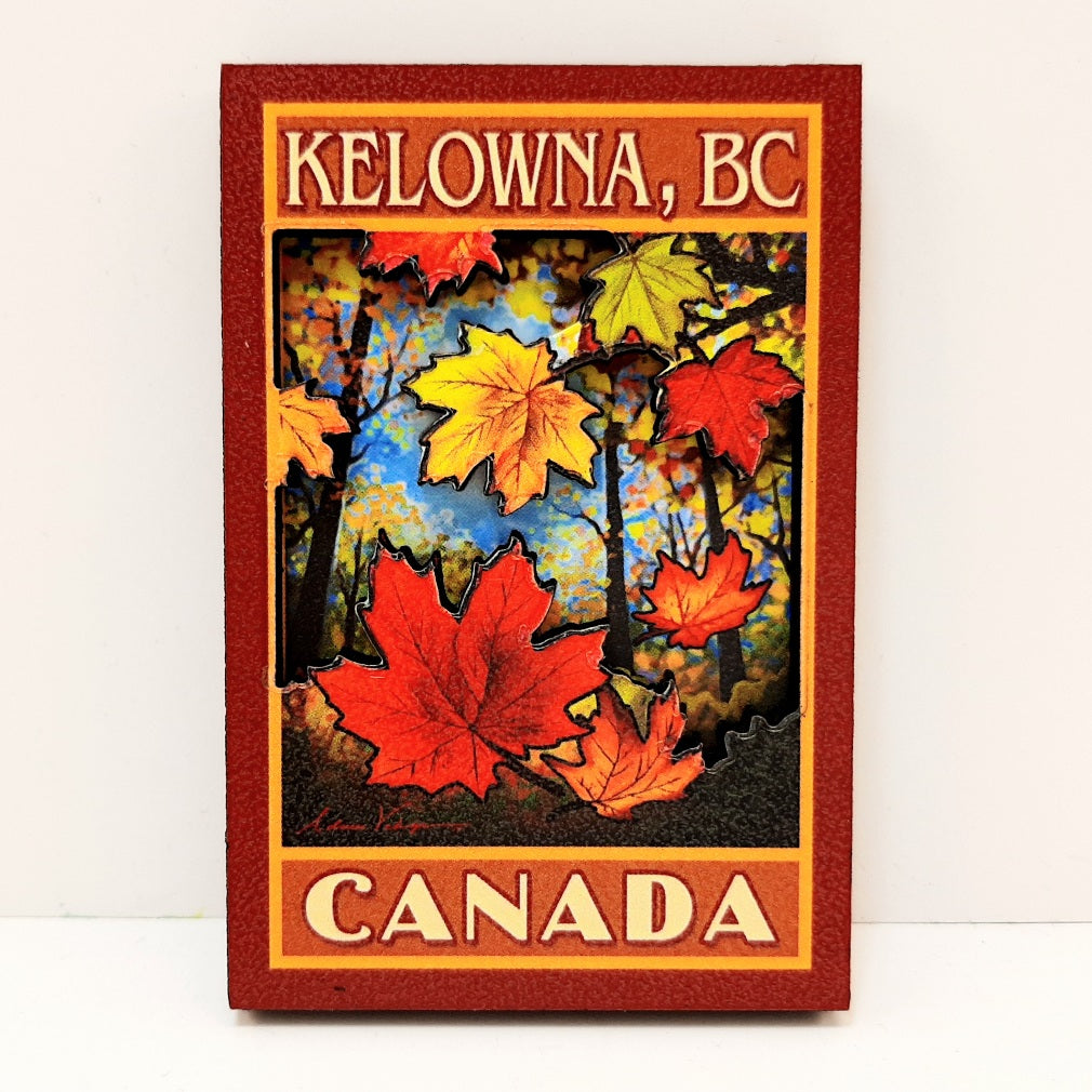 2-D Vintage Art Wooden Kelowna Maple Leaf magnet Made In Canada