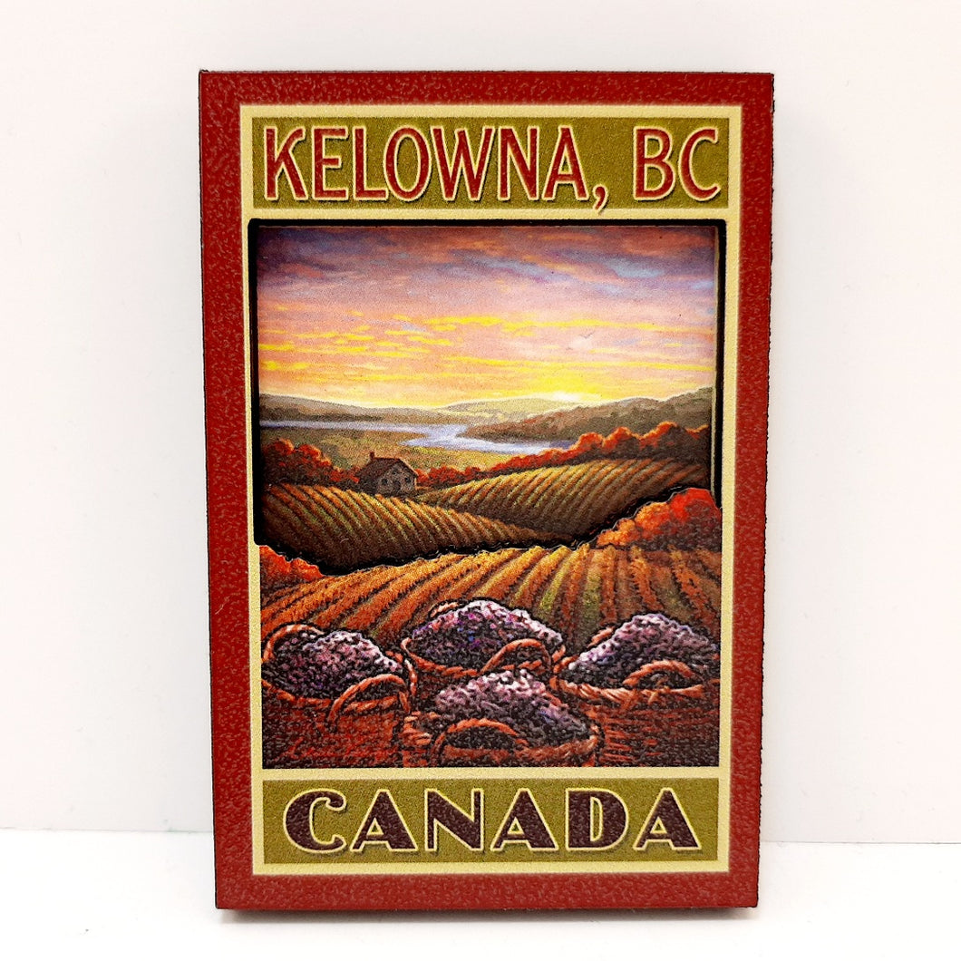 2-D Vintage Art Wooden Kelowna Vineyard Magnet Made In Canada