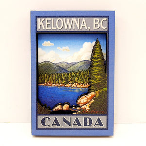 2-D Vintage Art Wooden Kelowna Mountain Lake Magnet Made In Canada