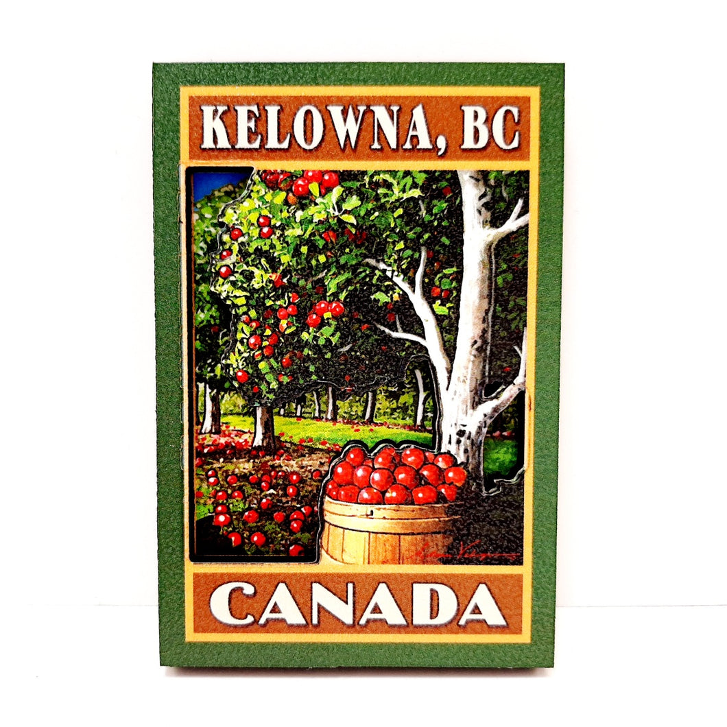 2-D Vintage Art Wooden Kelowna Orchard Apple Tree Magnet Made In Canada