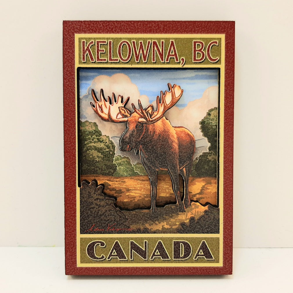 2-D Vintage Art Wooden Kelowna Moose Magnet Made In Canada