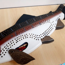 Load image into Gallery viewer, Cribbage Board Salmon Handcrafted in BC by Andrew Riddle
