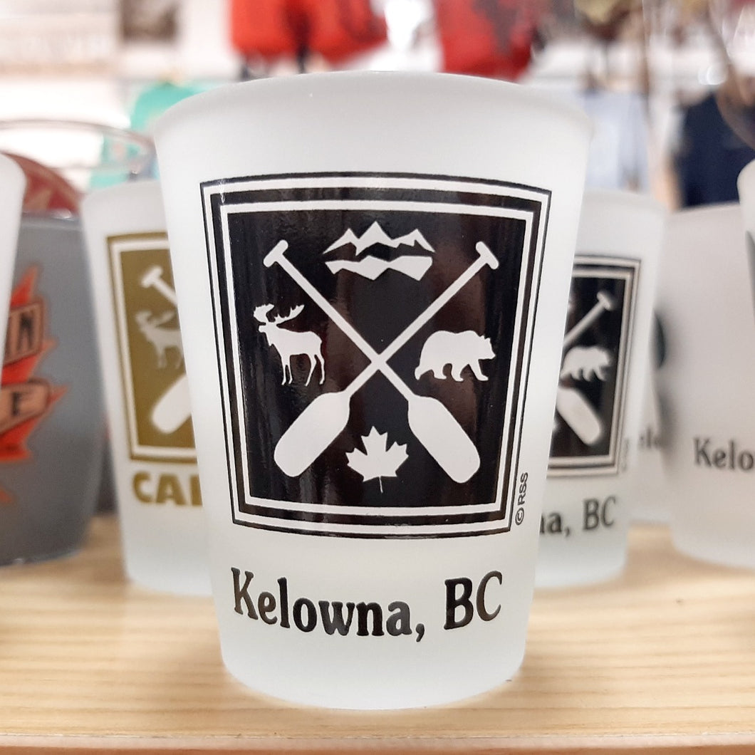 Kelowna BC Moose Mountain Maple Leaf Bear Shot Glass Black X White