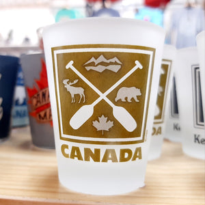 Canada Moose Mountain Maple Leaf Bear Shot Glass Khaki X White
