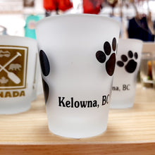 Load image into Gallery viewer, Kelowna BC Bear Paw Shot Glass Black X White
