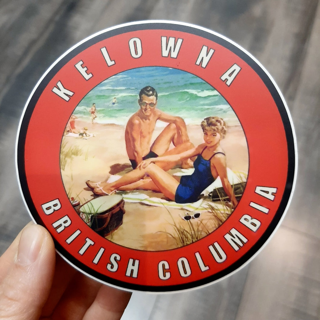 Kelowna British Columbia Round Retro Style Graphic Sticker