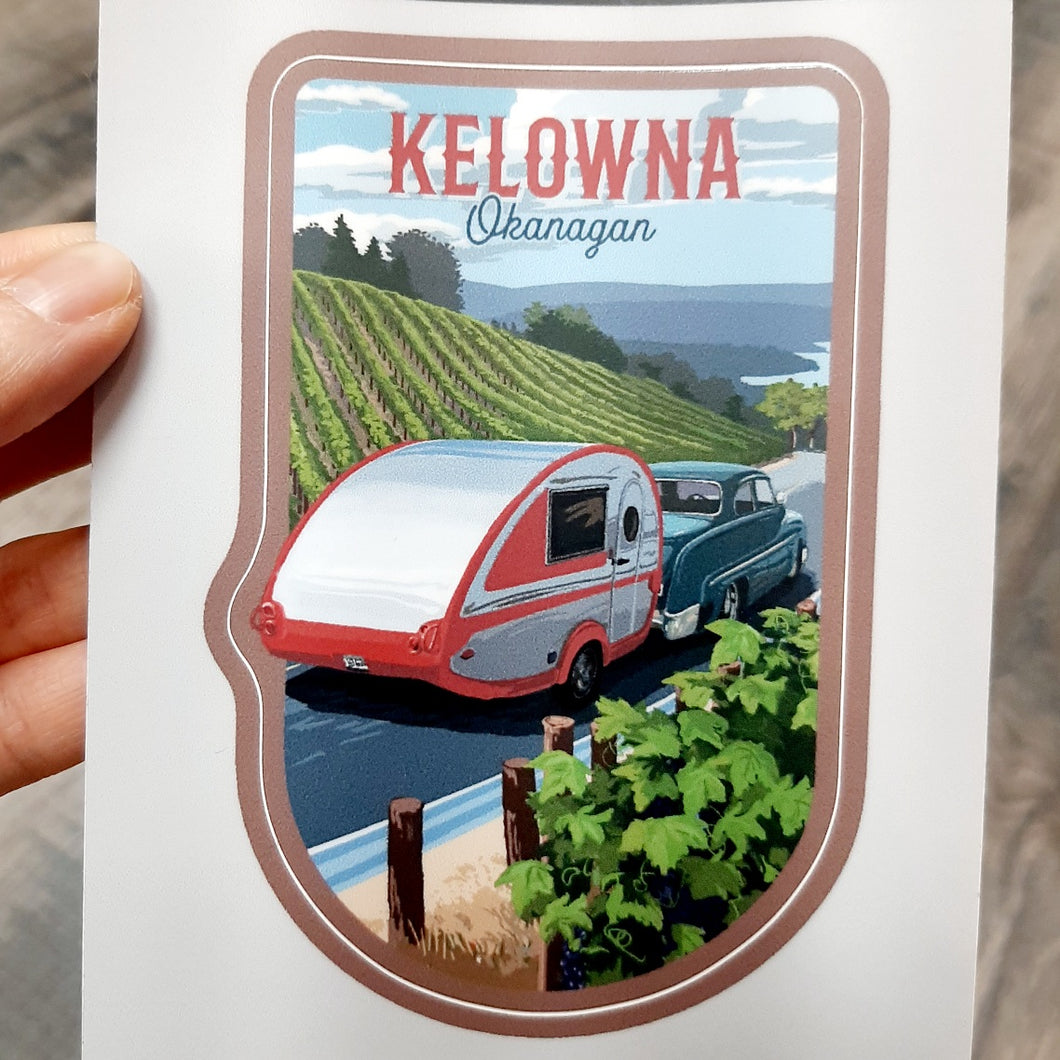 Kelowna Okanagan Graphic Sticker Sticker Vineyard Camper Printed In USA