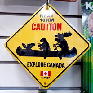 Tin Caution Sign Explore Canada Moose Bear Beaver