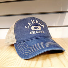 Load image into Gallery viewer, Adult Embroidered Mesh Back Hat Cap Kelowna Canada Denim Blue
