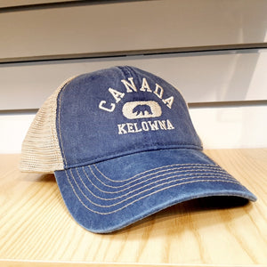 Adult Embroidered Mesh Back Hat Cap Kelowna Canada Denim Blue