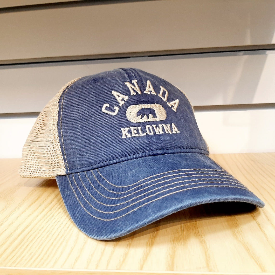 Adult Embroidered Mesh Back Hat Cap Kelowna Canada Denim Blue