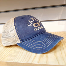 Load image into Gallery viewer, Adult Embroidered Mesh Back Hat Cap Kelowna Canada Denim Blue
