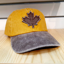 Load image into Gallery viewer, Adult Maple Leaf Hat Cap Canada Mustard Yellow X Washed Brown
