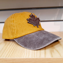 Load image into Gallery viewer, Adult Maple Leaf Hat Cap Canada Mustard Yellow X Washed Brown
