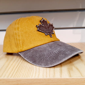 Adult Maple Leaf Hat Cap Canada Mustard Yellow X Washed Brown