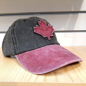 Adult Maple Leaf Hat Cap Canada Washed Black X Washed Red