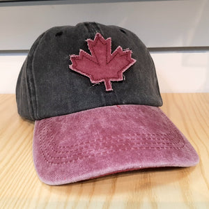 Adult Maple Leaf Hat Cap Canada Washed Black X Washed Red
