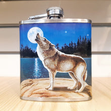 Load image into Gallery viewer, Wolf Stainless Steel Graphic Flask 6OZ
