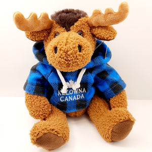 Moose wearing Kelowna hoodie stuffed animal