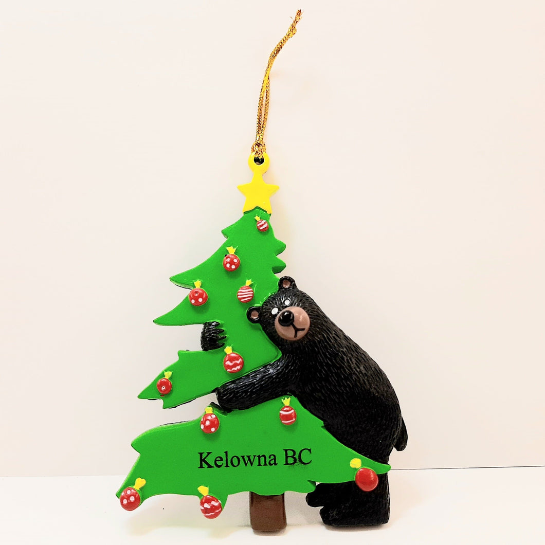 Kelowna Bear Holding Christmas Tree Ornament