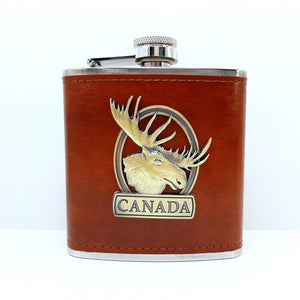 Flask Moose Canada With Leather Style Cover