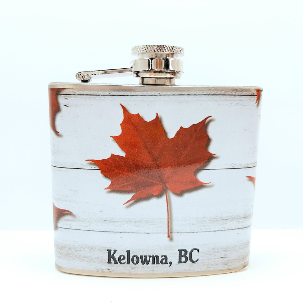 Maple Leaf and Kelowna logo on Flask