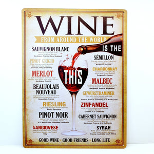 Tin Sign "WINE FROM AROUND THE WORLD" Home Decor