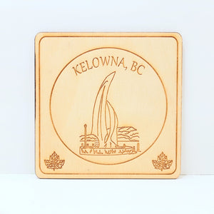 Wooden Square Coaster Yacht Kelowna Logo Made In Canada