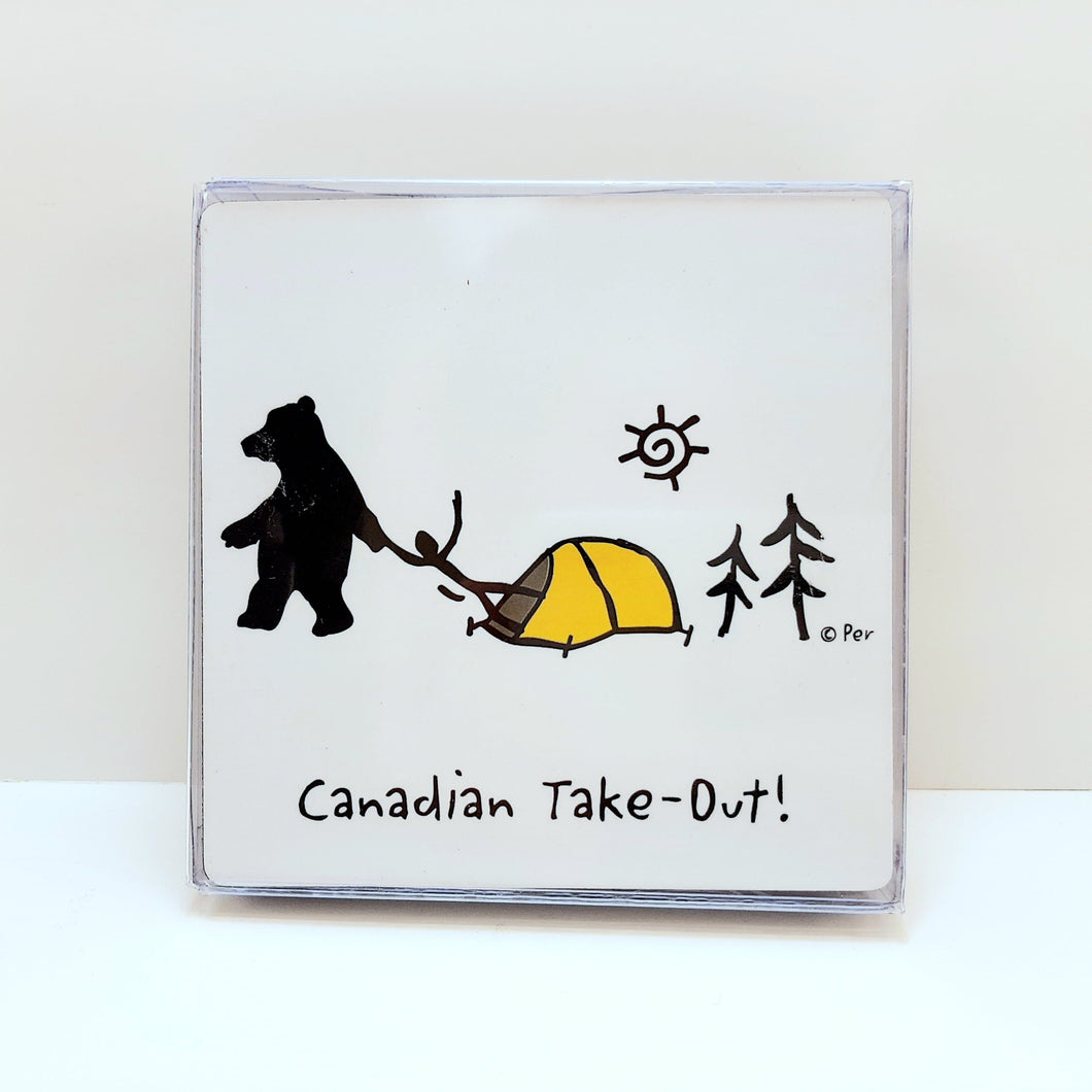Set of 4 Canadian Take Out Cork Back Coaster Kelowna Logo Made in Canada