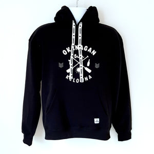 Adult Okanagan Kelowna Wine Ogopogo Apple Sun Image On Detailed Hoodie Warm Lined Black