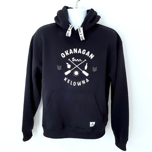 Adult Okanagan Kelowna Wine Ogopogo Apple Sun Image On Detailed Hoodie Warm Lined Black