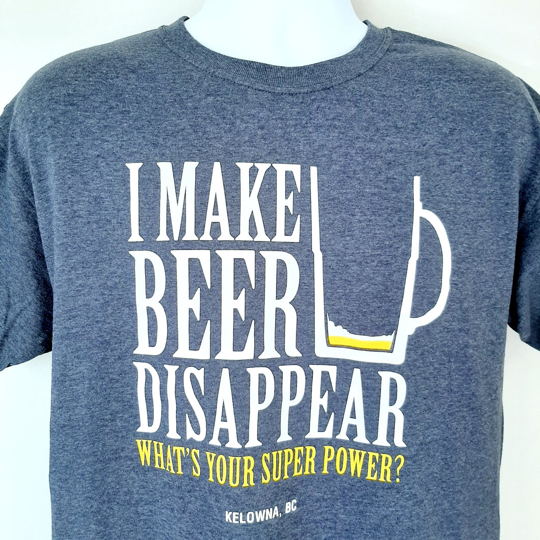 Funny Adult T-shirt I MAKE BEER DISAPPEAR Kelowna BC. Heather Navy