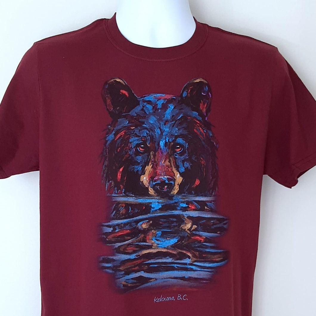 Canadian Artist Printed Adult T-shirt Kelowna BC. Charcoal Bear in Water