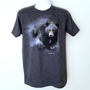 Printed Adult T-shirt Kelowna BC. Charcoal Gray Bear in Fog