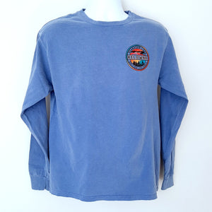 Back Printed Adult Long Sleeve Shirt OKANAGAN LAKE KELOWNA Saxe Blue