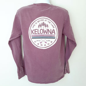 Back Printed Adult Long Sleeve Shirt "LIFE IS BETTER AT THE LAKE" KELOWNA Purple