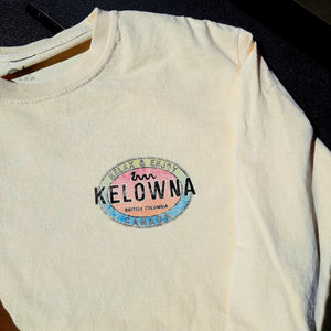 Back Printed Adult Long Sleeve Shirt "RELAX & ENJOY " Ogopogo Buttter Yellow Kelowna
