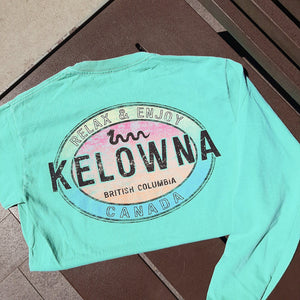 Back Printed Adult Long Sleeve Shirt "RELAX & ENJOY " Ogopogo Green Kelowna